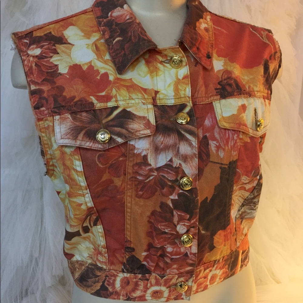 Moschino Vintage Floral Jean Vest Size L